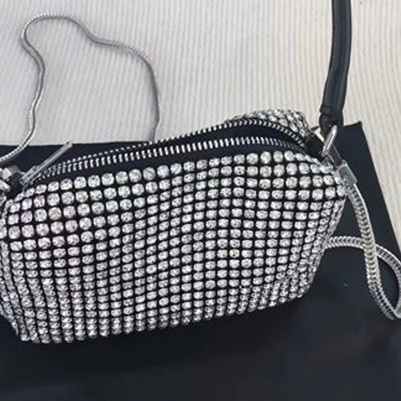 Alexander Wang black diamond rhinestone mesh bag purse